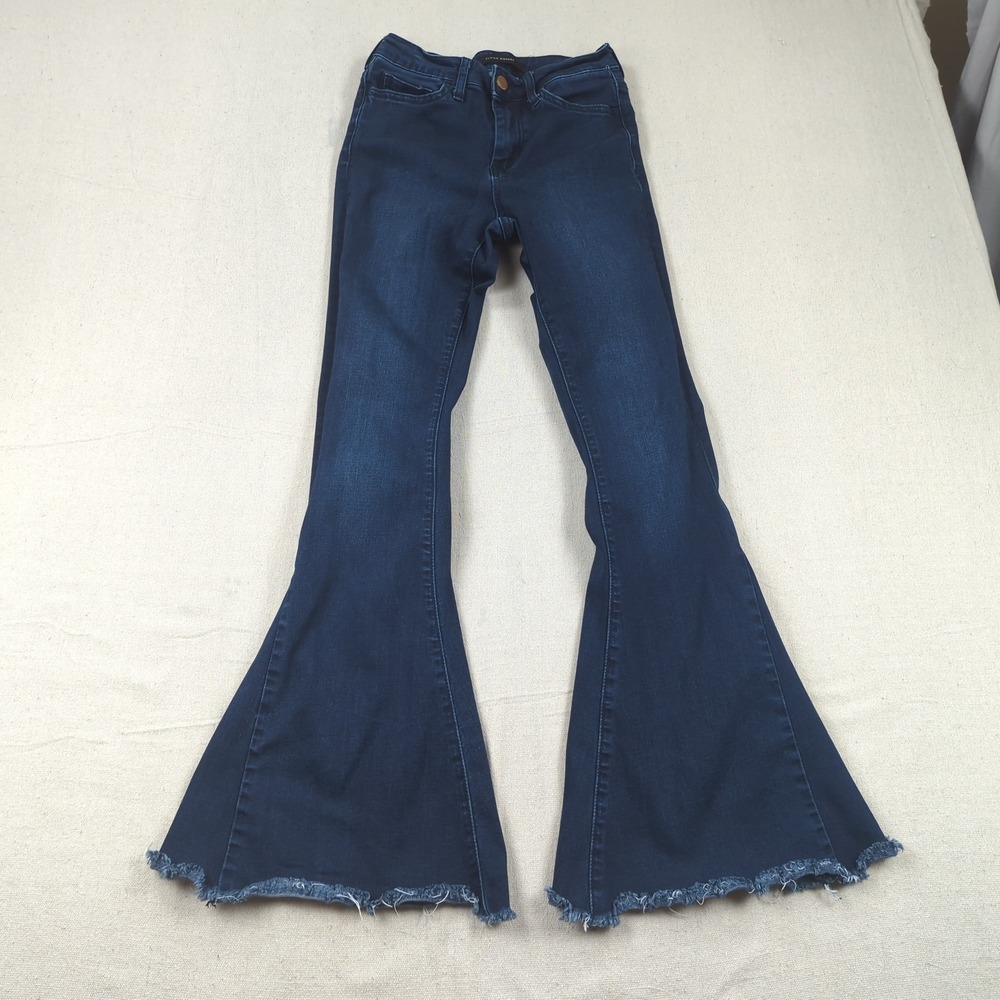 Flying Monkey Jeans Womens 24 Blue High Rise Super Flare Stretch Frayed